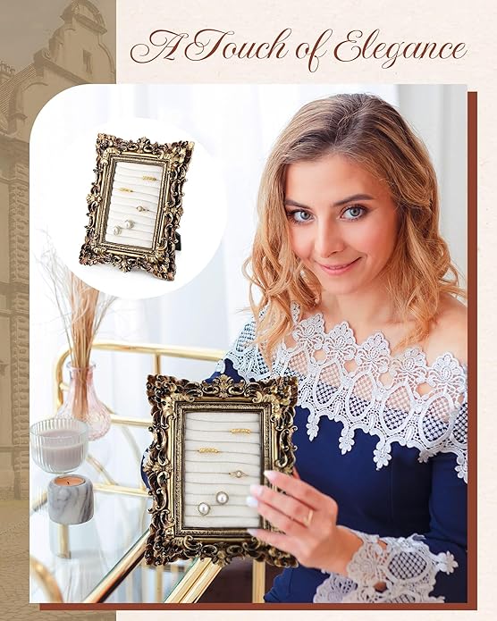 Jewelry Display Stand Vintage Necklace Organizer Ring Holder Earring Tray Resin Jewelry Photography Props Frame with Velvet Backing for Gifts
