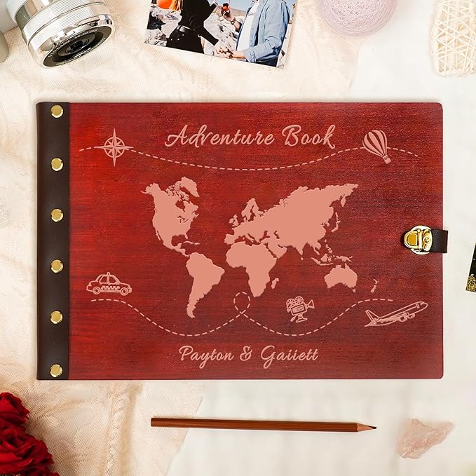 Custom Travel Scrapbook, Personalized Wooden Travel Photo Album, Adventure Scrapbook, Vacation Photo Album Vacation Memory Keeper Romantic Keepsake Gifts