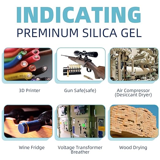[Net Weight 40LBS] Blue Indicating Silica Gel Beads Desiccants - Rechargeable Desiccant Beads Silica Beads (Blue to Pink, 5 Packs of 8LBS)