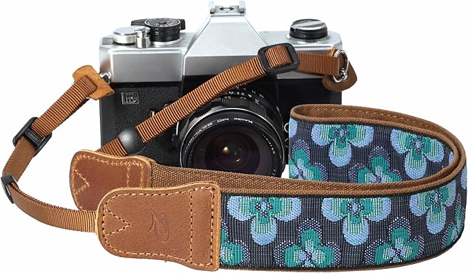 Padwa Lifestyle Camera Strap - 1.5" Crazy Horse Cowhide Head Cotton Strap,Vintage Embroidery Camera Straps for Photographers,Cameras,Binoculars,Cute Adjustable Shoulder Neck Strap for Adults & Kids