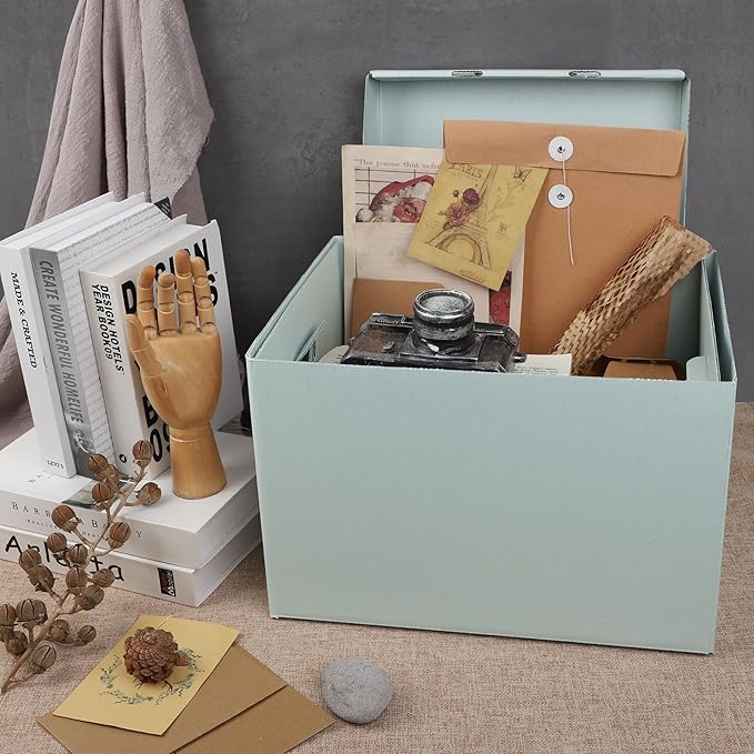 Lineco Archival Record Storage Cartons, Ready-To-Assemble Filing Boxes for Organizing and Storing Documents, Prints, or Photos. Acid-Free, Buffered Corrugated Board, 12x15 x10in, Blue Gray, Pack of 5