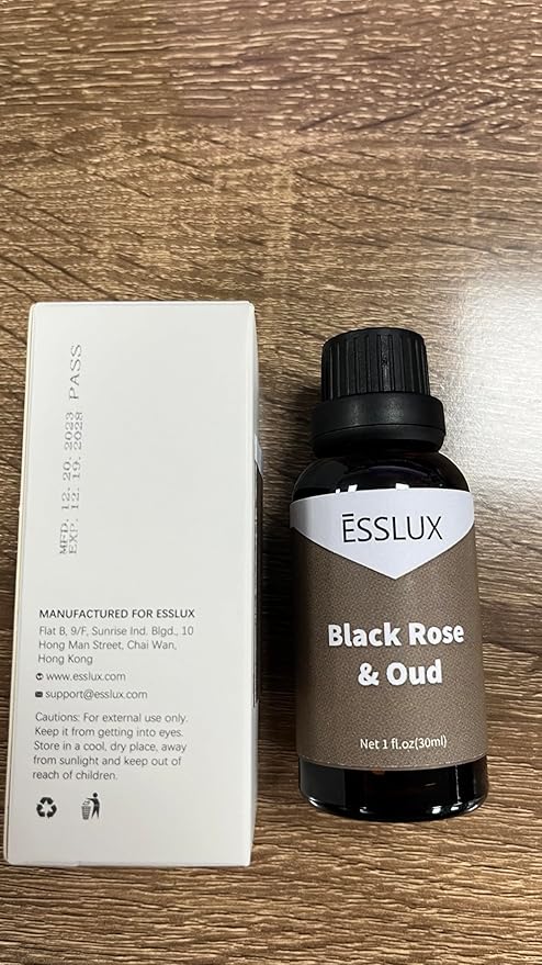 Black Rose & Oud Fragrance Oil - ESSLUX Essential Oils for Diffuser, Candle Soap Making Scents, Aromatherapy Scented Massage, Perfume for Humidifier Home Fragrance, 1 fl oz