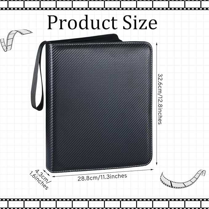 Feifeiya 1 Pack Acid Free Film Protector Storage Box 3 Ring Film Negative Sleeves Binder Preservers Portfolio Folder for Artwork Leather Storage Zipper Binder Box for 120 and 135 35 mm Negative