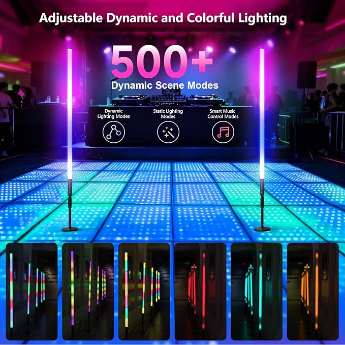 6Pack 4ft RGB Tube Light Portable 5000mAh Battery Powered with Stand Handheld Color Neon Light Bar LED Video Light with Bag for Photography DJ Dance Party Stage Painting Photo Booth Lighting