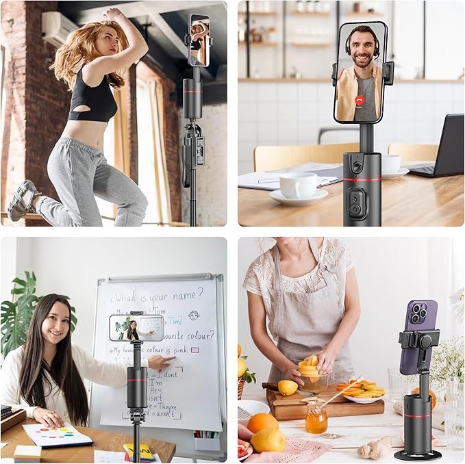 Auto Face Tracking Tripod, No App, Smart Shooting Phone Holder with Remote, 360° Rotation Body Phone Camera Mount with Phone Holder Body Smart Tracking Tripod for Vlog/TIK Tok