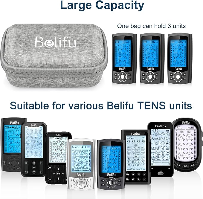Belifu Storage Bag, Hard Travel Case for Tens Unit, Wires and Electrode Pads, Portable Zipper Bag with Film and Mesh bag