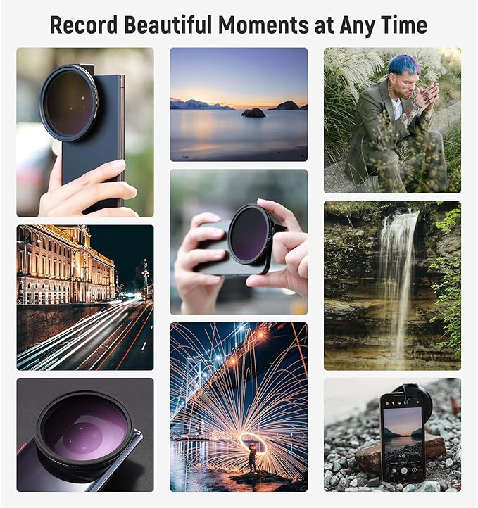 NEEWER 67mm Variable ND Filter with Cold Shoe Phone Lens Clip, HD Clip On Magnetic ND2-32 Filter Compatible with iPhone 17 Pro Max 16 15 14 Android Samsung Galaxy S24 S25 Ultra