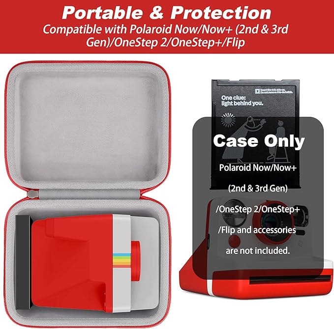 khanka Hard Carrying Case for Polaroid Now 3rd Gen I-Type,Now+ 3rd,Now 2nd,Now+ 2nd Gen,Flip,Originals Now I-Type,Originals Now+,I-2,OneStep+,OneStep 2 Instant Film Camera(Red Zipper)