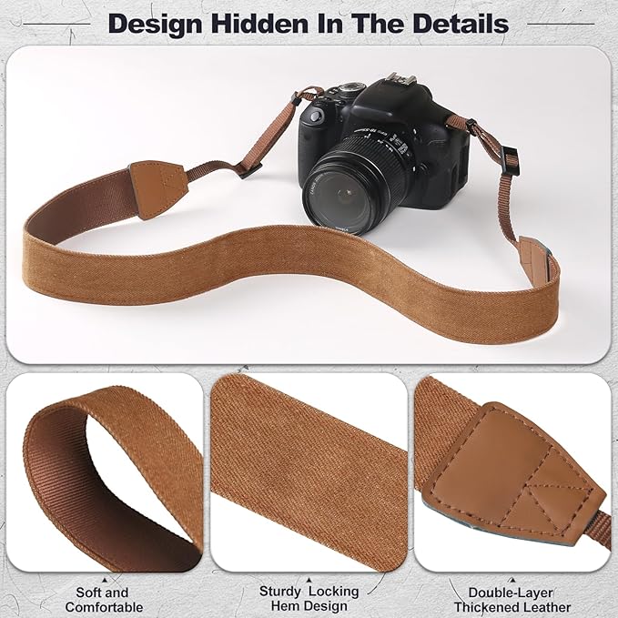 Universal Camera Strap - Camera Neck Strap, Adjustable Shoulder Straps Compatible with Canon, Fujifilm, Nikon, Olympus, Panasonic and other SLR and mirrorless cameras - Brown