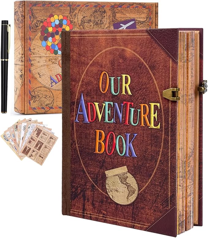 Our Adventure Book Travel Scrapbook Journal Notebook, 160Pages Scrap Book Photo Albums, Faux Leather Journaling Diaries, Scrapbooking Gifts Set With Pen and Stickers for Anniversary Wedding Office