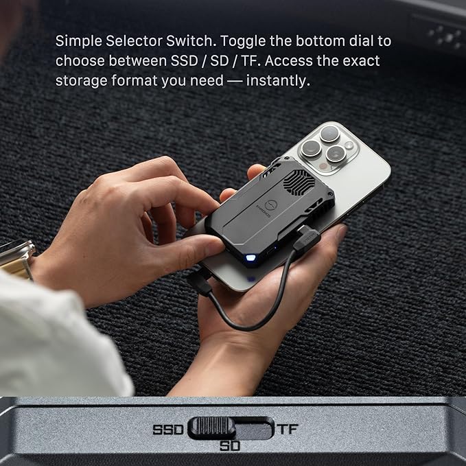 Tilta Khronos Cooling Storage System Compatible with iPhone 15/16 Pro & Pro Max – Space Gray | MagSafe Mount, SD/TF/M.2 SSD Support, 310MB/s Transfer, USB-C PD 100W, Silent Cooling
