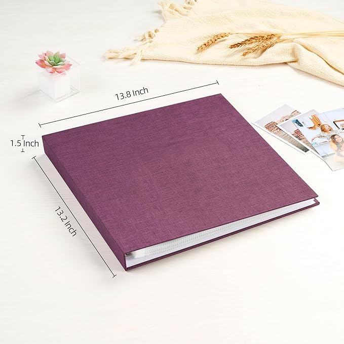 Mublalbum 12x12 Inch Large 3 Ring DIY Scrapbook Photo Album with 40 Plastic Sleeves 80 Pages Linen Cover Folder Binder for Baby Travel Wedding Couple Anniversary and DIY Projects (Purple)