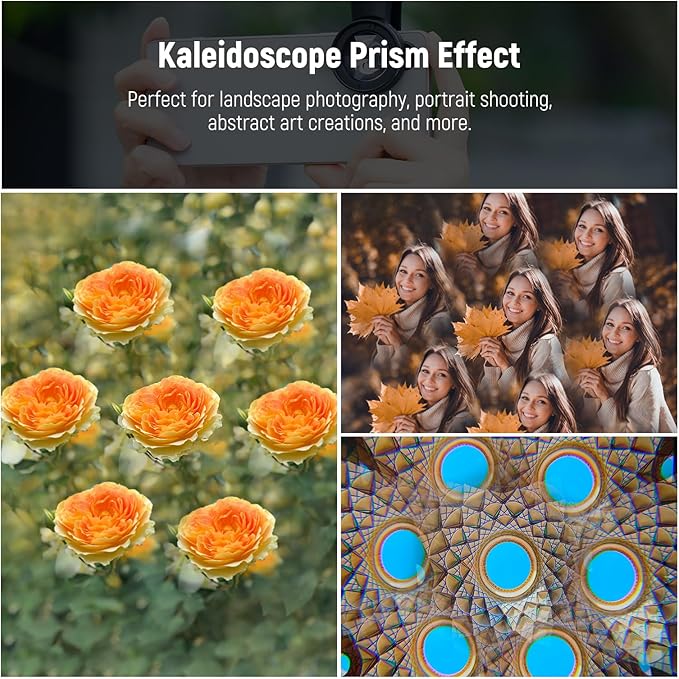 NEEWER 37mm Kaleidoscope Prism Filter with Phone Clip, K9 Crystal Glass Effect Lens Filter for 17mm Threaded Backplate, Phone Cage, Case Compatible with iPhone 17 16 Pro Max Galaxy S25 Ultra, FL-101