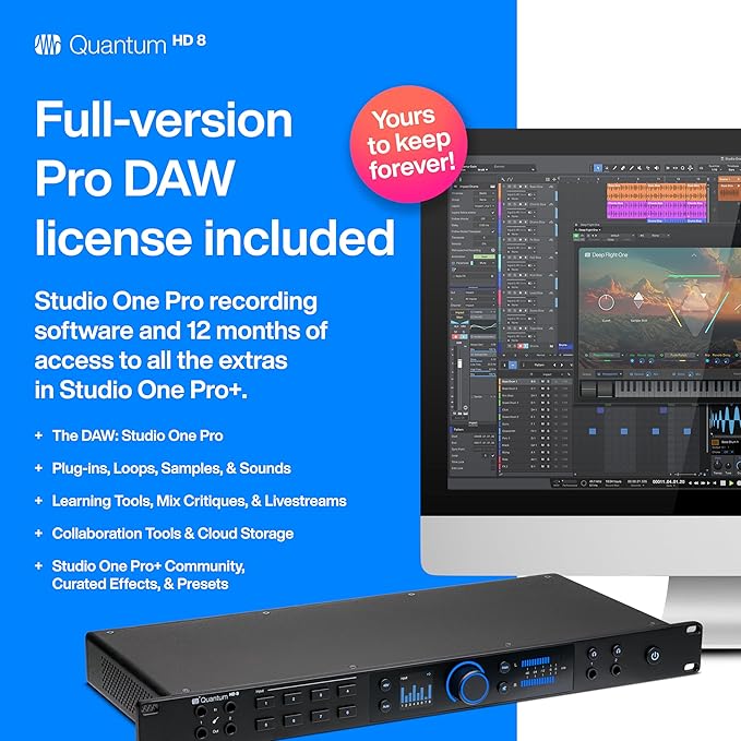 PreSonus Quantum HD 8 26 x 30, 32-bit / 192 kHz USB-C Audio Interface With Studio One Pro Software