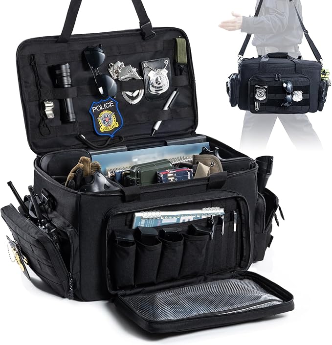 Patrol Bag Law Enforcement - Police Duty Bag - Water Resistant Car Front Seat Organizer with 15.6" Laptop Storage and Molle System for Police Gear, EMTs, Cameras, Pet Detective Gear