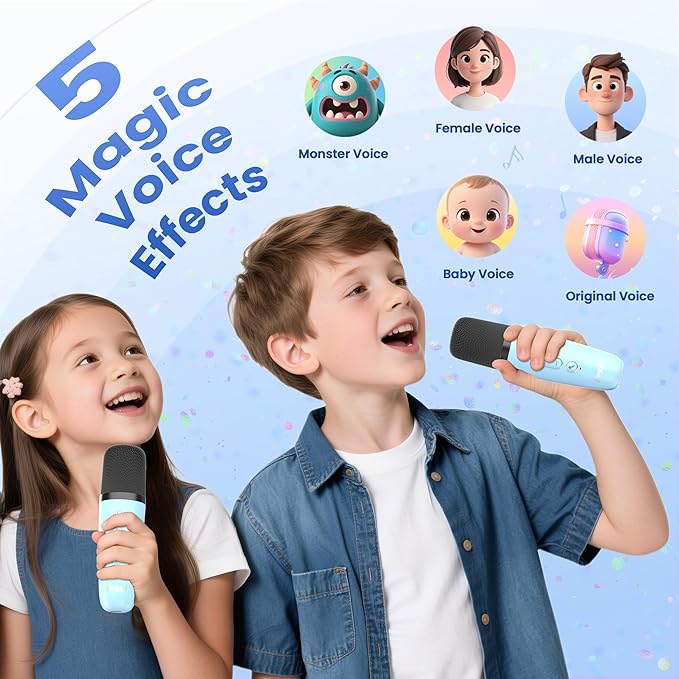 Mini Karaoke Machine for Kids Adults, Portable Bluetooth Speaker with 2 Wireless Karaoke Mics Player,2026 TOP Birthday Gifts Toys for Girls 3,4, 5, 6, 7, 8+Years Old Toddler(Light Blue)