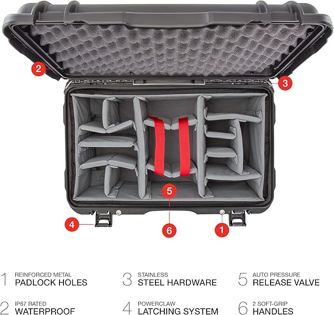 Nanuk Wheeled Series 938 Lightweight NK-7 Resin Waterproof Hard Case with Padded Divider, Black