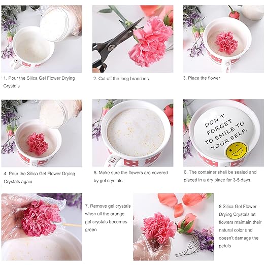 0.7 LBS Silica Gel Flower Drying Crystals, Orange to Green Color Indicating Flower Drying Silica, Reusable Silica Gel for Drying Flowers