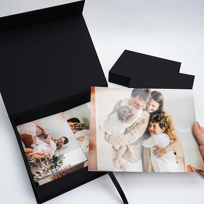 Vienrose Linen 8" x 10" Photo Cases and Postcard Keeper Storage Container Box 1Pcs for Photo, Postcard, Decorative Paper, Black
