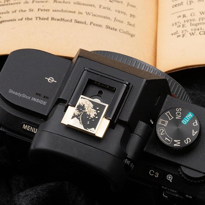 Kanagawa Wave Pattern Camera Hot Shoe Cover Shutter Button for Sony A1 A7C A7CR A7CII A7R A7M2 A7M3 A6700 A6600 A6500 A6400 A6300 (Copper Alloy-Hot Shoe Cover)