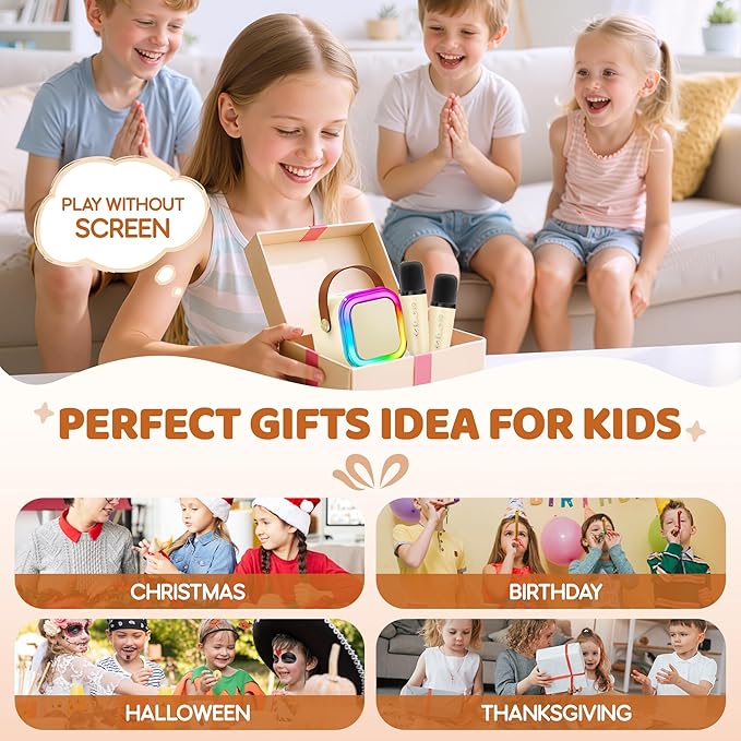 Mini Karaoke Machine for Kids, 2026 TOP Toys Birthday Gifts Ideas for Girls Ages 4, 5, 6, 7, 8, 9, 10, 12+ Years Old, Portable MP3 Player with 2 Wireless Mics for Family Home Party