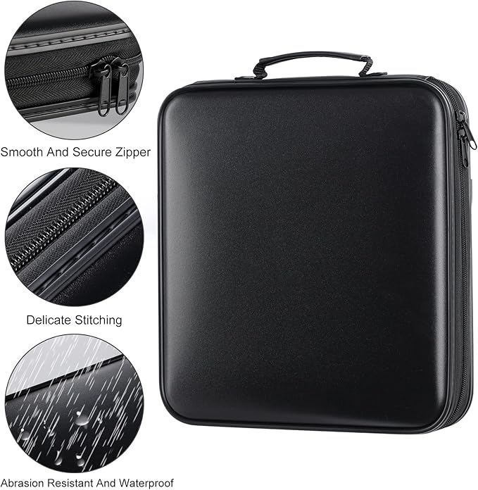 DVD Storage CD Case Holder: 160 Capacity CD Sleeves Black Disc Cases Binder for Car - CD Hard Organizer Box - Large DVD Wallet for Movie/Music/Game & Portable CD Book