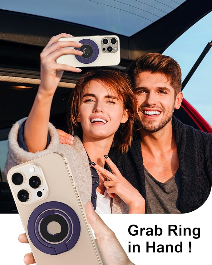 AILKIN Magnetic Phone Ring Holder Grip, Foldable MagSafe Stand for iPhone 17 Pro Max, Samsung, Two-sided Magnetic Phone Kickstand for Desk Stand & Car Mount, Compatible with Wireless Charging - Purple