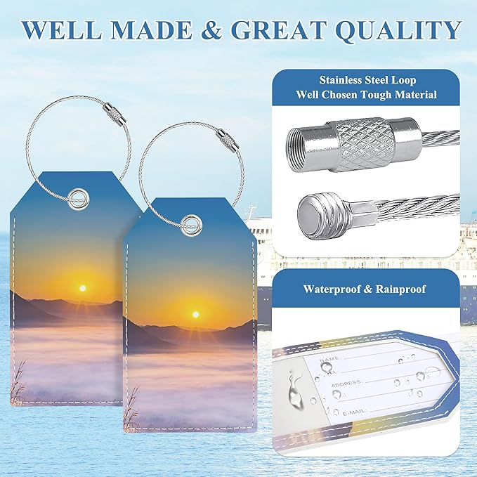 Luggage Tags for Suitcases, Personalized Luggage Tag, Cute Bag Tags for Backpacks Handbag School Instrument with Name ID Label Travel Essentials, Unique Fun Baggage Tags 2 Pack, Sunrise