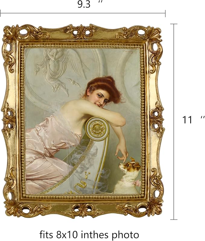 Funerom 8x10 Vintage Picture Frames with Glass Front, Ornate Frame, Antique Photo Frames for Tabletop or Wall Hanging Gold