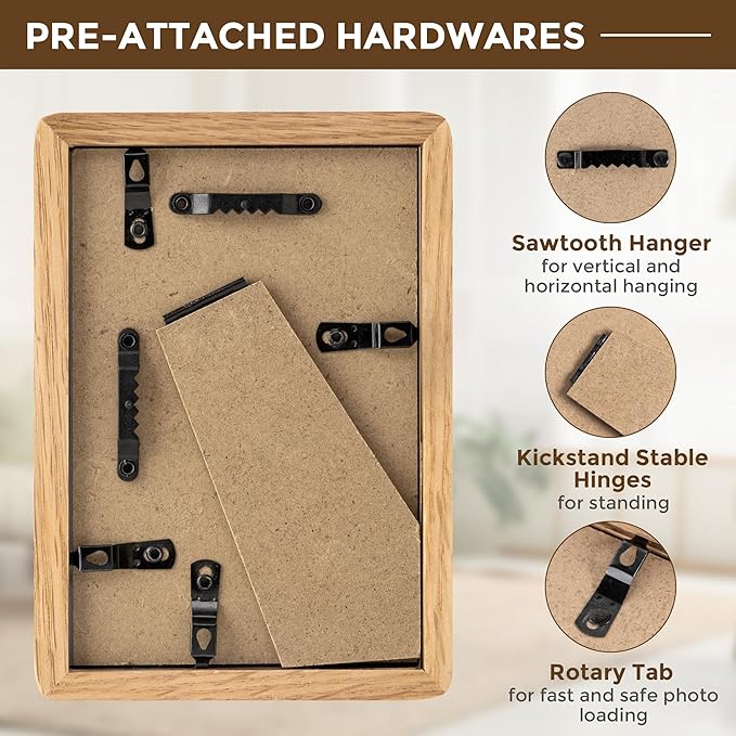 Dreamland 4x6 Matted to 3.5x5 Picture Frame Solid Oak Wood Picture Frames Handcrafted Rounded Corner with HD Tempered Glass Tabletop or Wall Mount Display, 1 Pack