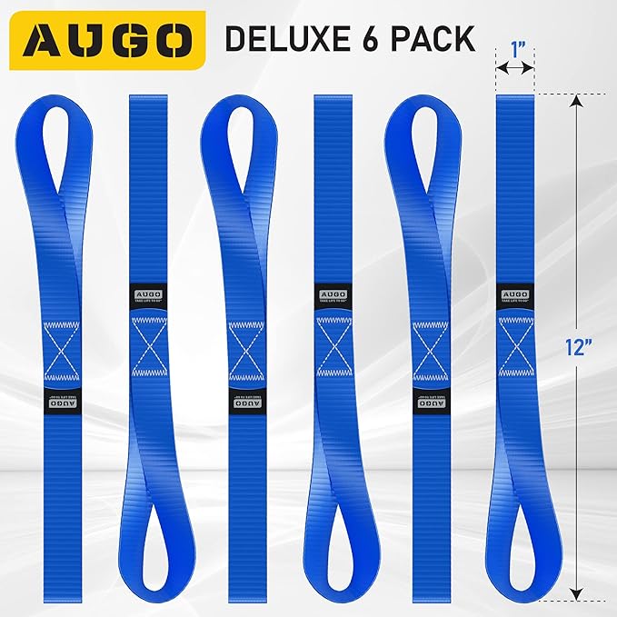 Soft Loop Tie Down Straps - 1,500 Load Capacity & 4,500 Lbs Breaking Strength - 6 Pack - Loops for Securing ATV, UTV, Motorcycles, Scooters, Dirt Bikes, Lawn & Garden Equipment - by AUGO