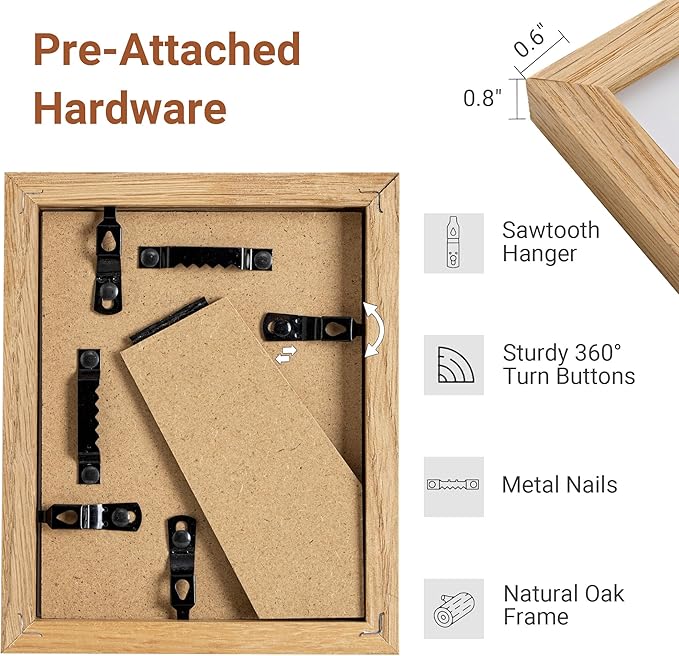 Vivelove 4x5 Picture Frame, High-End Natural Oak 4 x 5 Wooden Frame with Tempered Glass, 4x5 Wood Photo Frame for Wall or Tabletop, Wall Hook Included for Art Photo and Prints, Natural