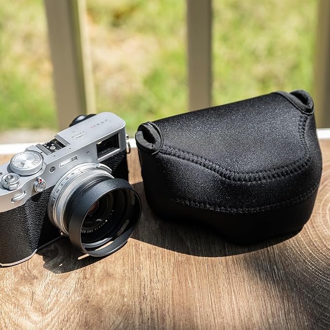 Soft Neoprene Camera Case Pouch Bag for Fuji Fujifilm XE5 X100VI X100S X100T X100F X100V with/without LH-X100 Lens Hood,X100VI Protective Storage with Inner Anti-Loss Lanyard,Not Affect Use Neck Strap