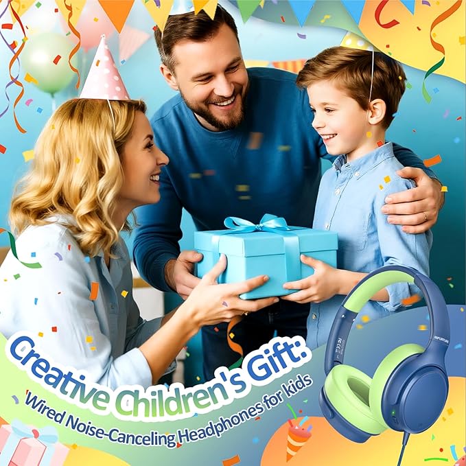 INFURTURE Kids Headphones Over-Ear with Microphone - Wired USB-C Headphones for Children, Active Noise Cancelling, 85/94dB Volume Limiting Safe Headset for School, Travel, Boys & Girls
