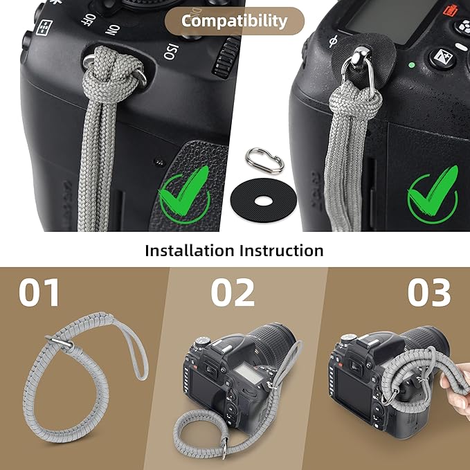 SUNYA Camera Wrist Strap for Photographers - Paracord Rope Hand Strap Compatible with DSLR or Mirrorless Camera