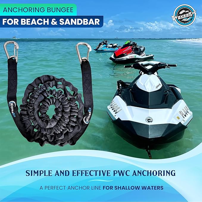 WAVESRX AnchorMate Bungee Line | Boat Bungee Dock Lines for Boats, PWCs & Kayaks | Absorbs Shock from Swells & Wind, Prevents Anchor Dislodging | Perfect for Anchoring, Mooring & Tethering