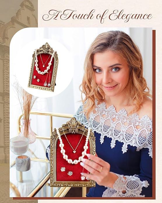 Jewelry Display Stand Vintage Necklace Organizer Ring Holder Earring Tray Resin Jewelry Photography Props Frame with Velvet Backing for Gifts