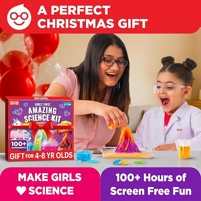 Doctor Jupiter Girls' First Amazing Science Kit for Kids Ages 4-5-6-7-8 | Birthday Gift Ideas for 4+ Year Old Girls | Learning & Educational Projects | STEM Toy with 100+ Experiments