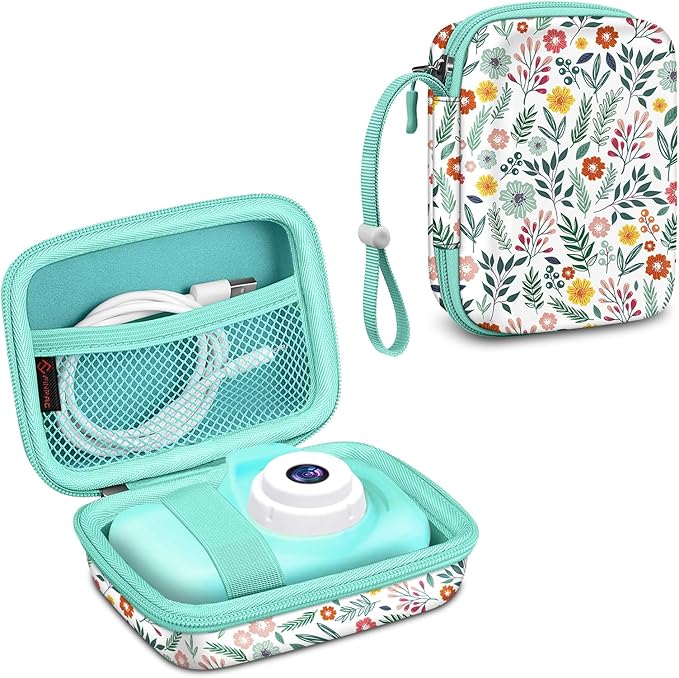FINTIE Kids Camera Case Compatible with Goopow/Seckton/Dylanto/Mgaolo/Masterbee/CIMELR/Desuccus Kids Digital Camera Toys, Children Carrying Bag, Birthday Festival Gift, Spring Bloom