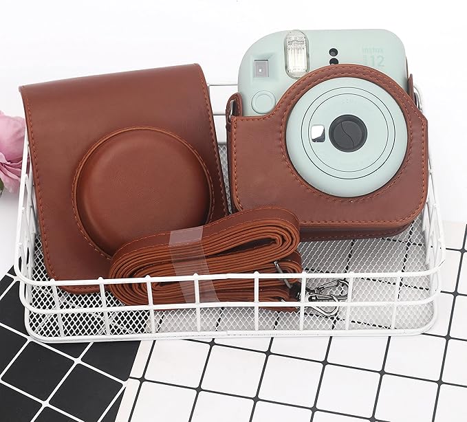 Frankmate Protective Case Compatible with Mini 12 Instant Film Camera with Accessory Pocket and Adjustable Strap (Brown)