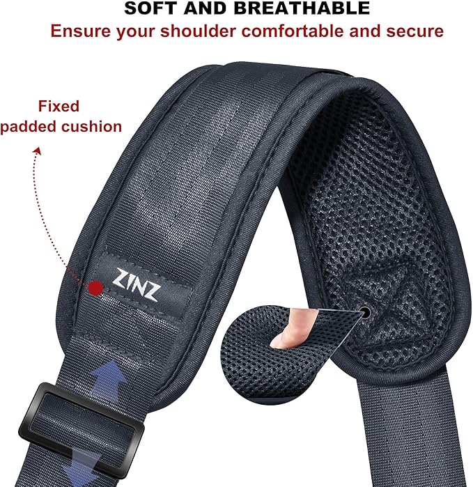 ZINZ 74" Shoulder Strap with Fixed Pad and Dual Balanced Buckles，Dark Gray