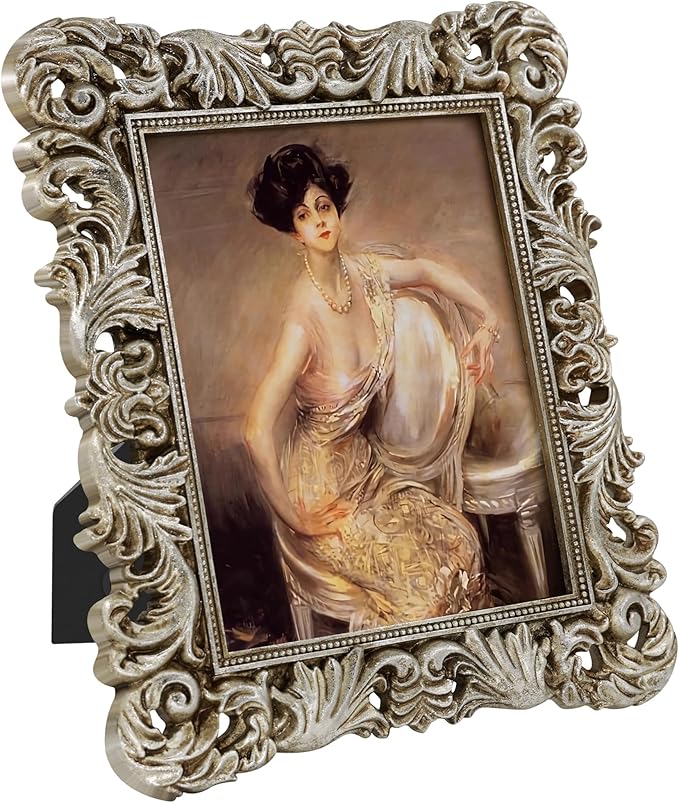 Silver Picture Frame 8x10 Ornate Vintage Baroque for Tabletop Wall Display, Gothic Antique Frame or Matted to 5x7 Photos