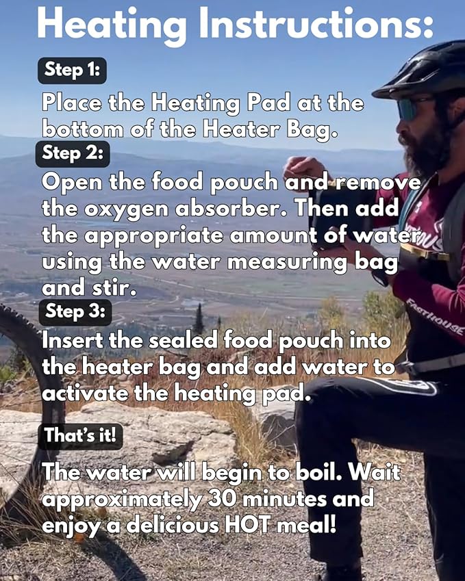 Heaven's Harvest Self-Heating Emergency Meal Kit (10 Year Shelf Life) — Tastier than MRE Meals & Ready-To-Eat in Minutes! Just add water to activate the “cooking” process. (Veggie Chili) (Single)