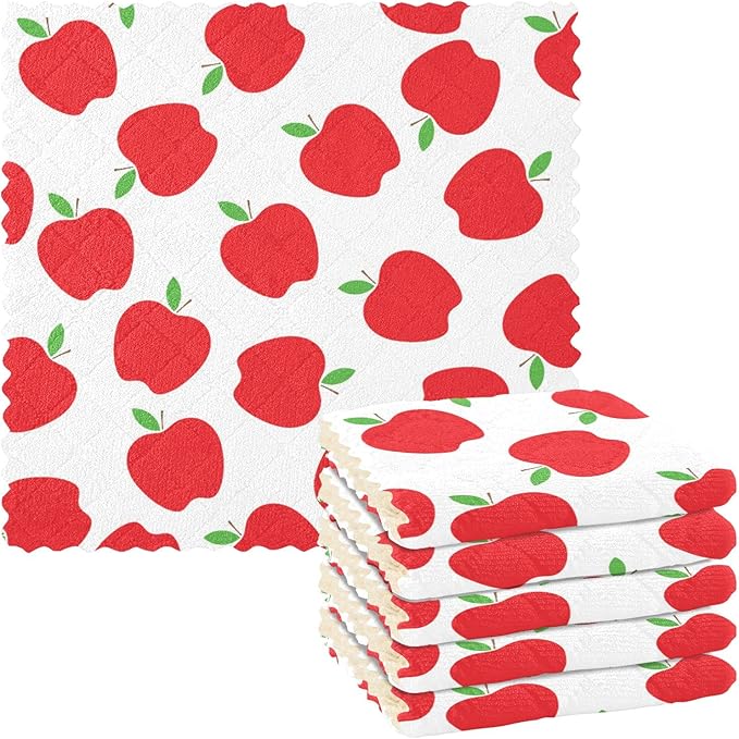 CaTaKu Red Apples Kitchen Dish Cloths for Washing Dishes Reusable Cleaning Cloth Dish Towels Microfiber Washcloths Dish Rags for Kitchen,6 Pack