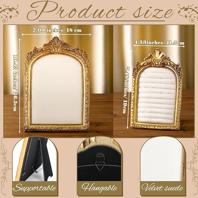 2 Pcs Vintage Ring Holder Jewelry Display Stand for Vendors Necklace Jewelry Organizer with Velvet Backing for Women Engagement Wedding Anniversary(Retro,White)