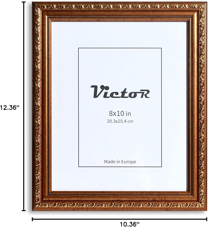 VictoR Picture Frame Chagall 8x10 Brown Gold - Vintage Picture Frames with Shutterproof Acrylic Glass - 8 x 10 Photo Frame - Brown Picture Frames - Antique - only for hanging