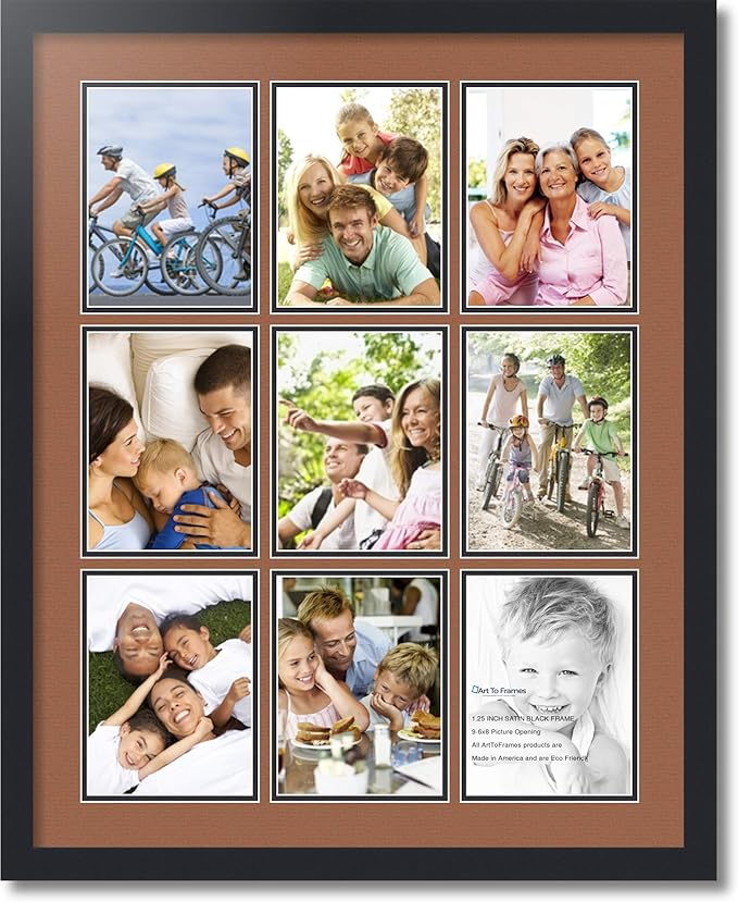 Art to Frames Double-Multimat-1049-771/89-FRBW26079 Collage Photo Frame Double Mat with 9-6x8 Openings and Satin Black Frame