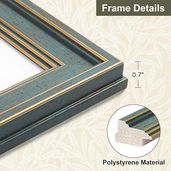 Vittanly 8x10 Picture Frame Set of 4, Vintage Photo Frame for Wall or Tabletop, Display 5x7 Pictures with Mat or 8x10 without Mat, Rustic Farmhouse Home Decor, Blue