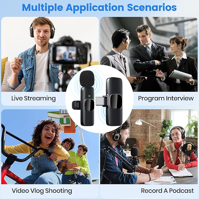 Wireless Lavalier Microphone for iPhone(15/16/17) / Android, Noise Reduction, USB-C Plug and Play Mini Lapel Mic Clip on Microphone Wireless, Ideal for Content Creator, Video Recording, Vlogging