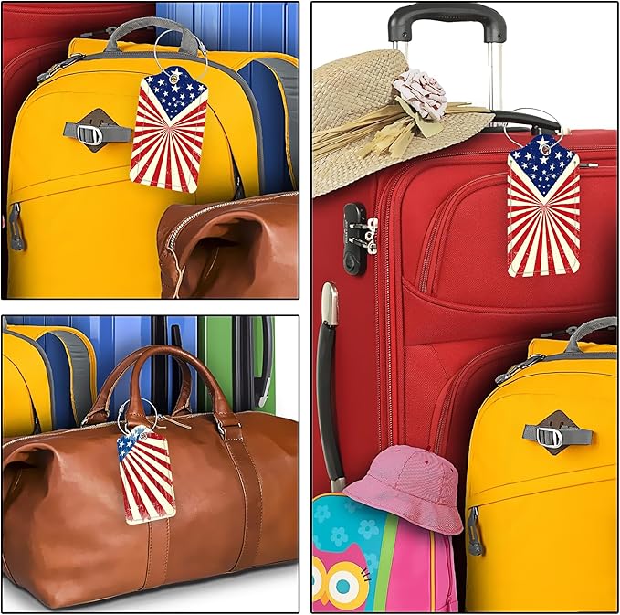 American Flag Luggage Tags, 2 Pack Travel Cruise Tags for Suitcases, Cute Identifiers with Privacy Flap, Baggage Tags for Women Men Kids Luggage Backpack Handbag